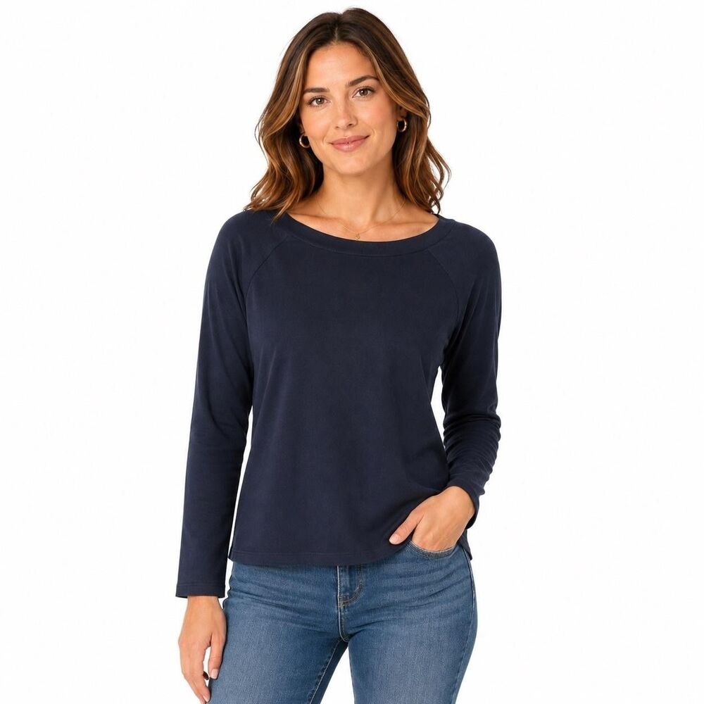 Theory Shirt Womens Medium Blue Boat Neck Long Raglan Sleeve Cotton Top